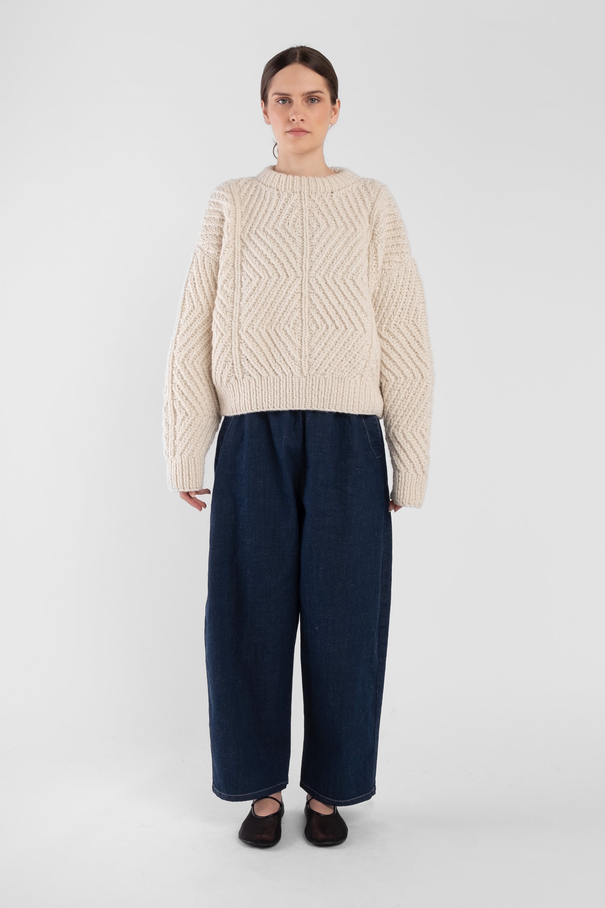 Cream Hand Knit Bevel Sweater