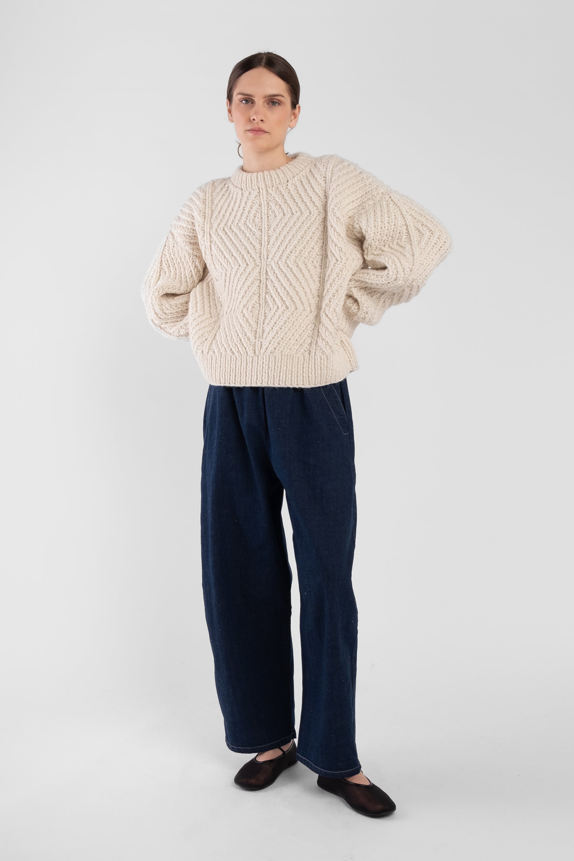 Cream Hand Knit Bevel Sweater