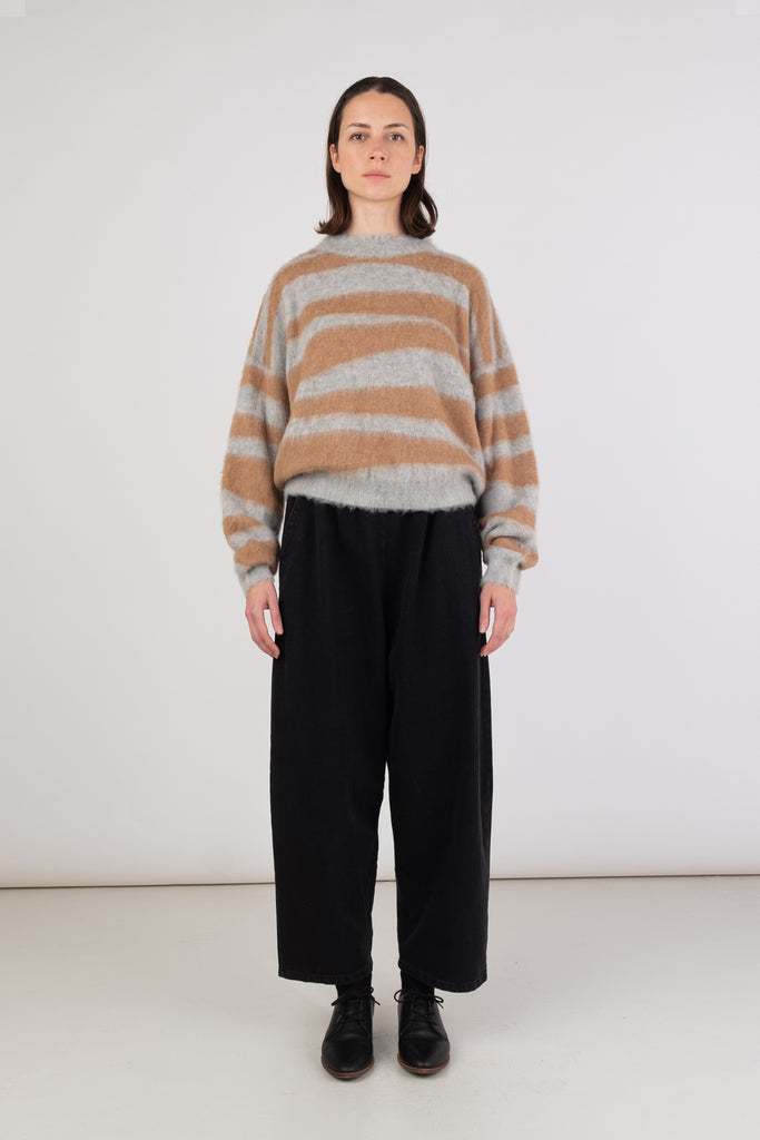 Camel and Heather Grey Stripe Brushed Pullover