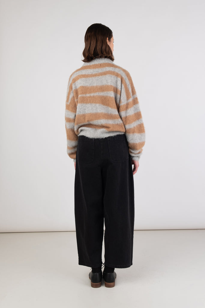 Camel and Heather Grey Stripe Brushed Pullover