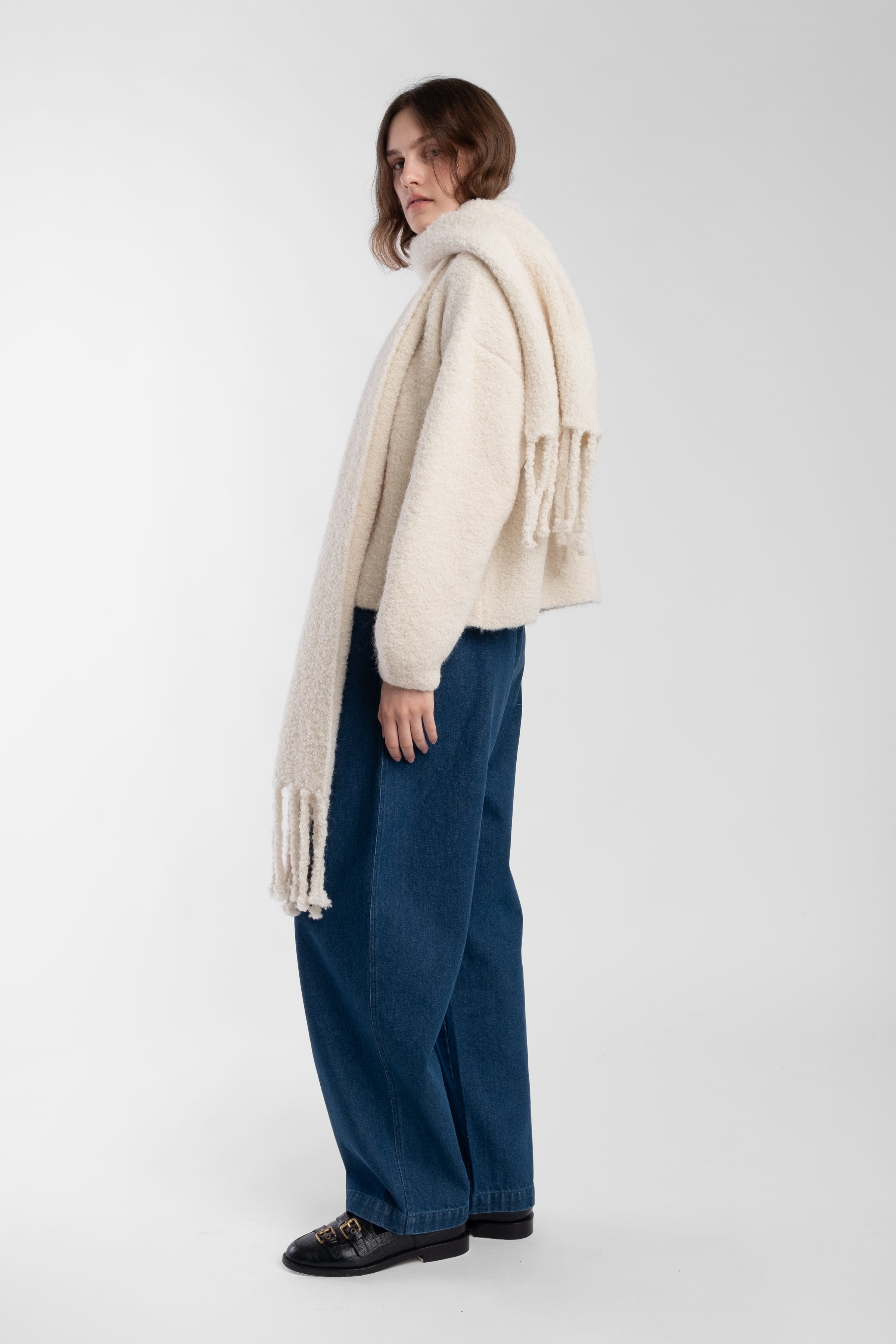Cream Curly Fringe Scarf – Micaela Greg