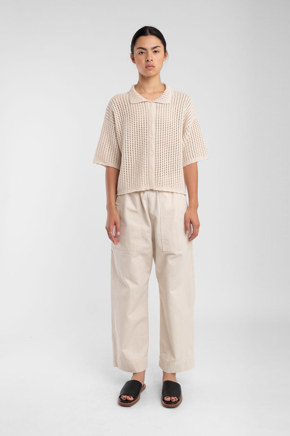 Cream Open Knit Polo – Micaela Greg Cream Open Knit Polo – Micaela Greg