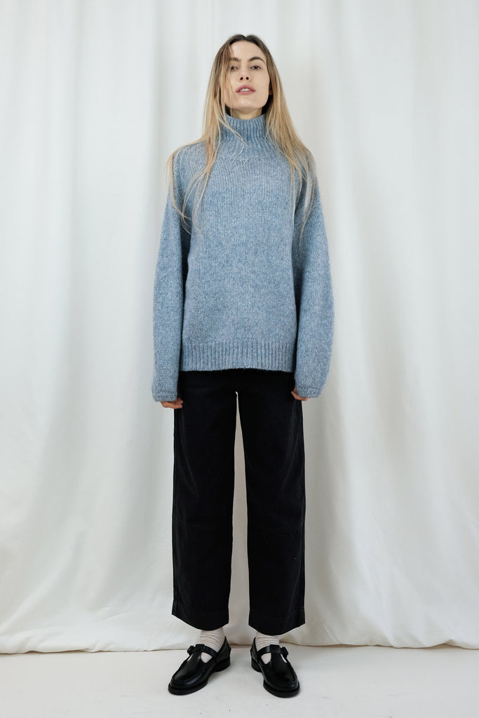 Steel Blue Funnel Neck Sweater