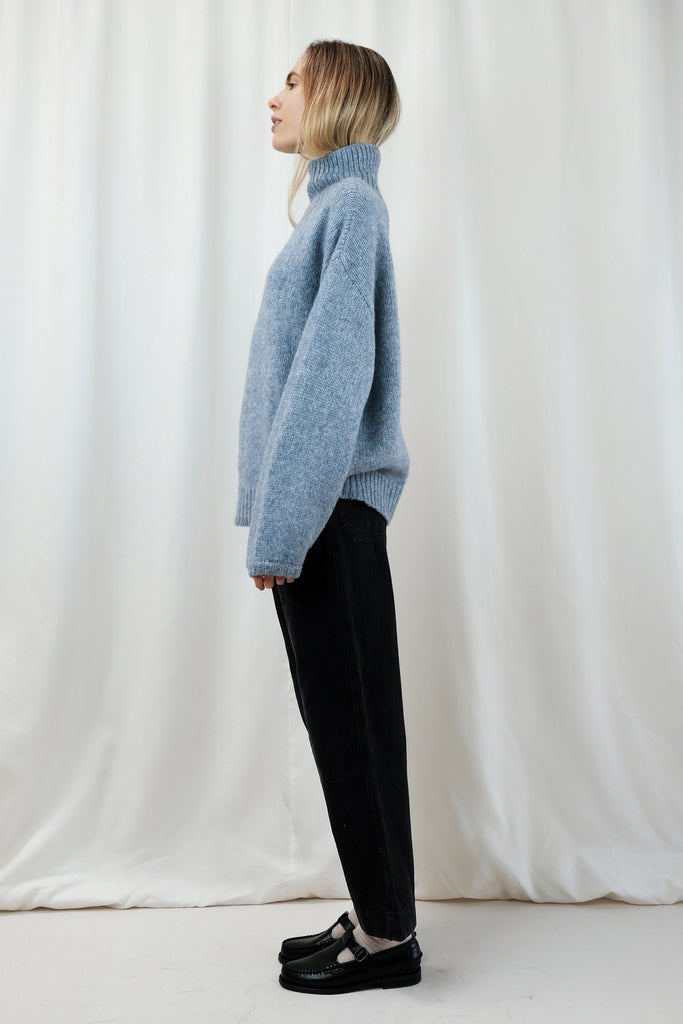 Steel Blue Funnel Neck Sweater