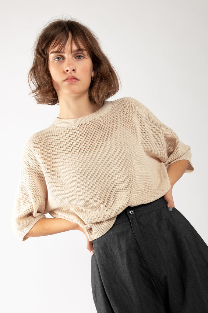 Cream Mesh Tee