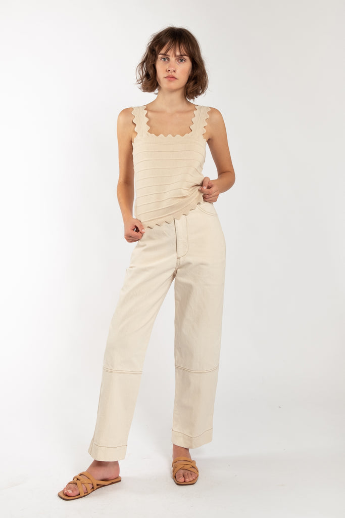 Cream Seamed Jean - with Contrast Stitching