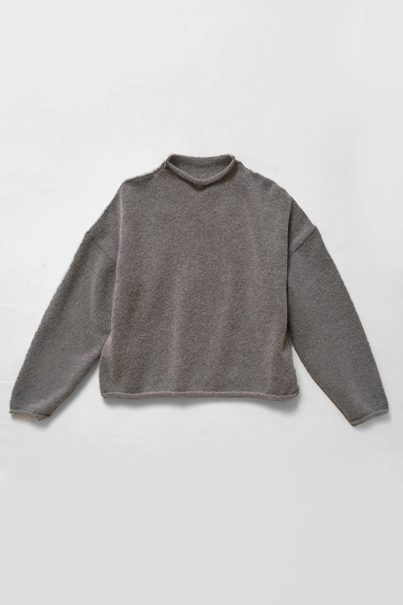 Ash Grey Boucle Rolled Sweater