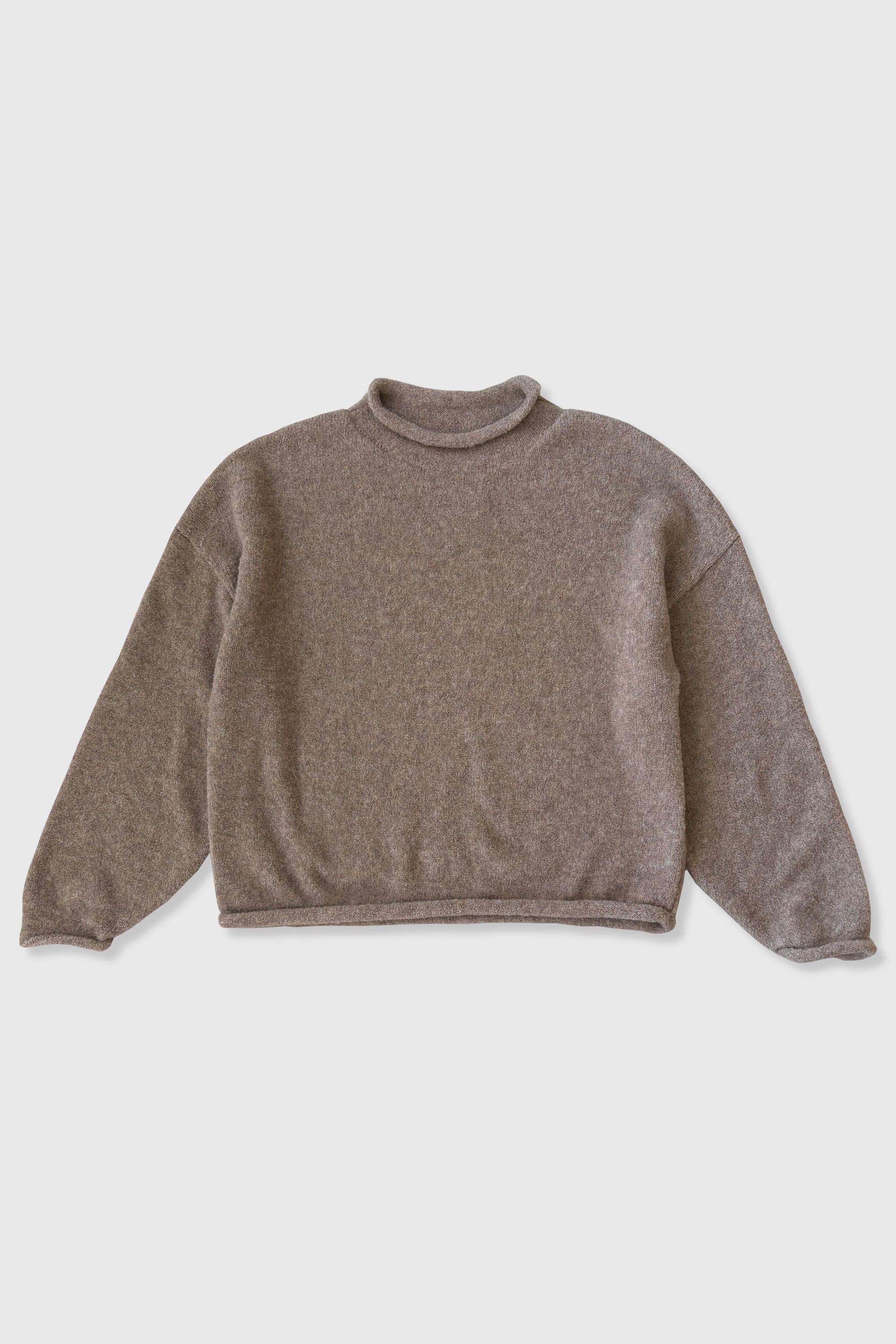 Camel Boucle Rolled Sweater