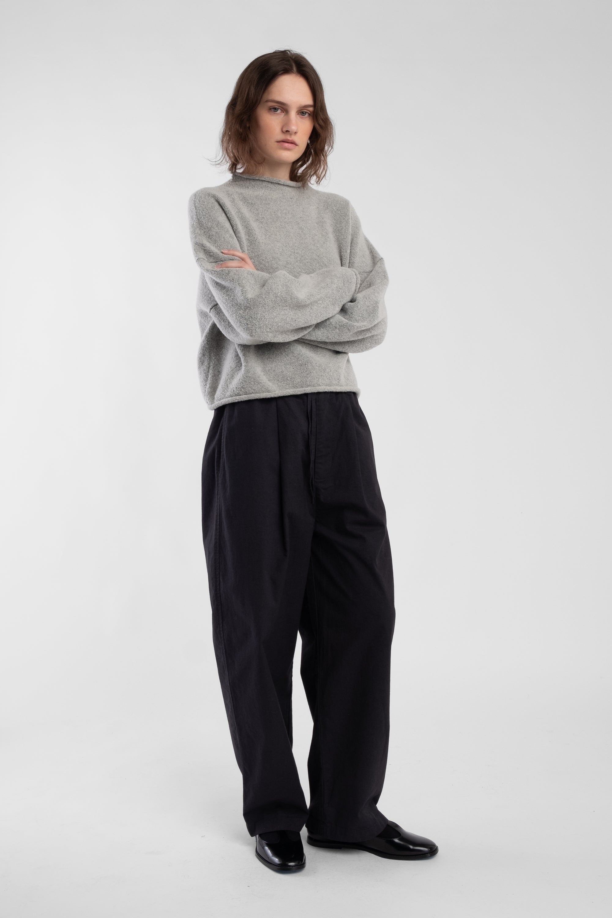 Heather Grey Boucle Rolled Sweater
