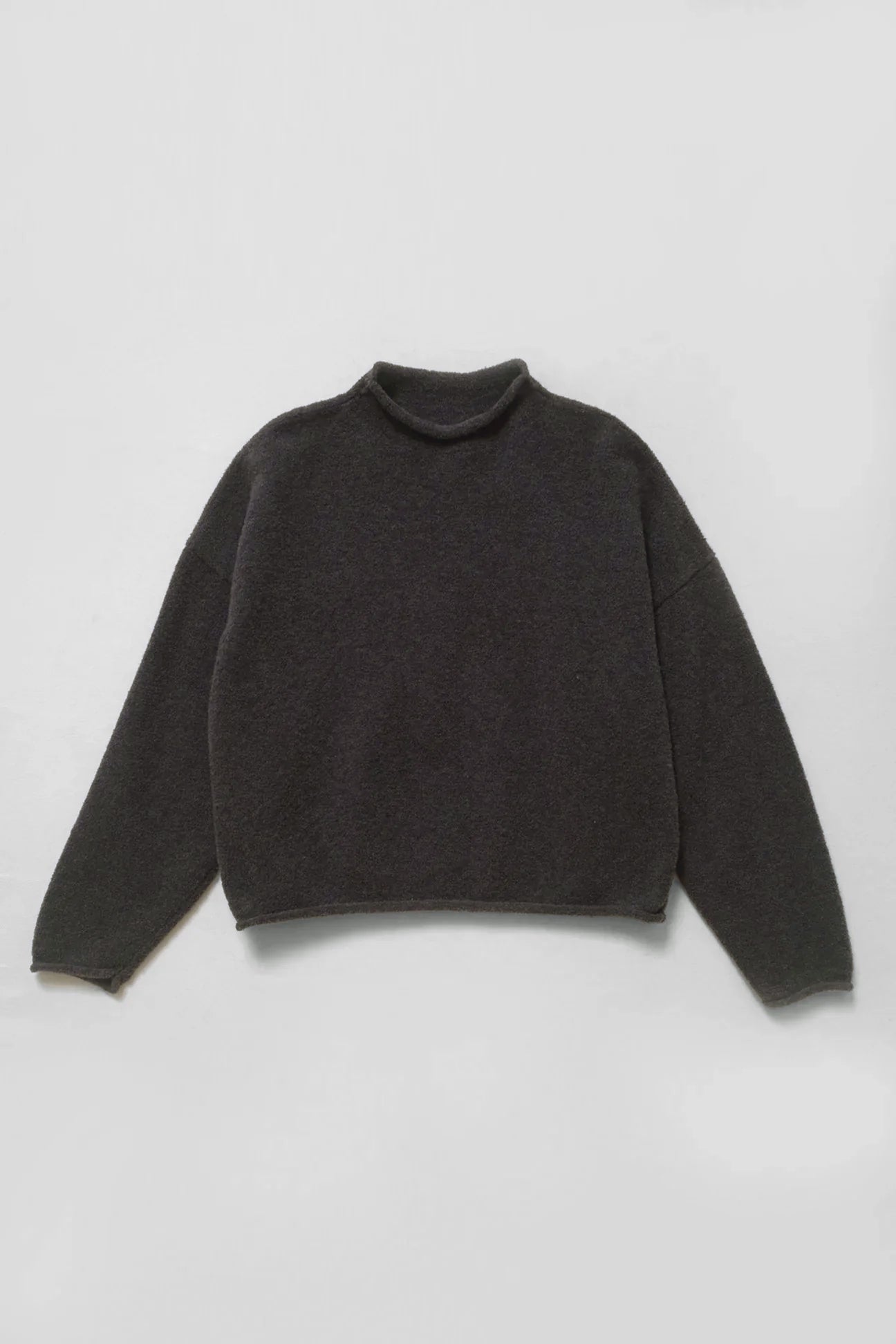 Mocha Boucle Rolled Sweater