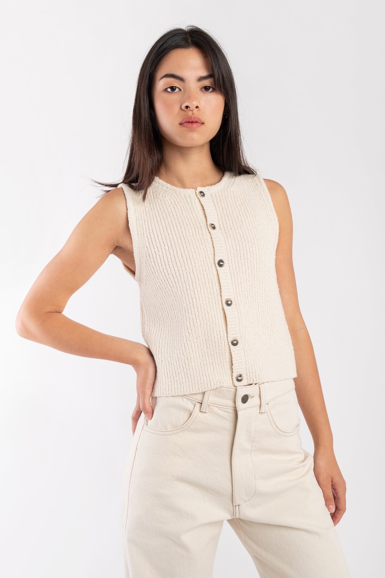 Cream Boucle Rib Vest