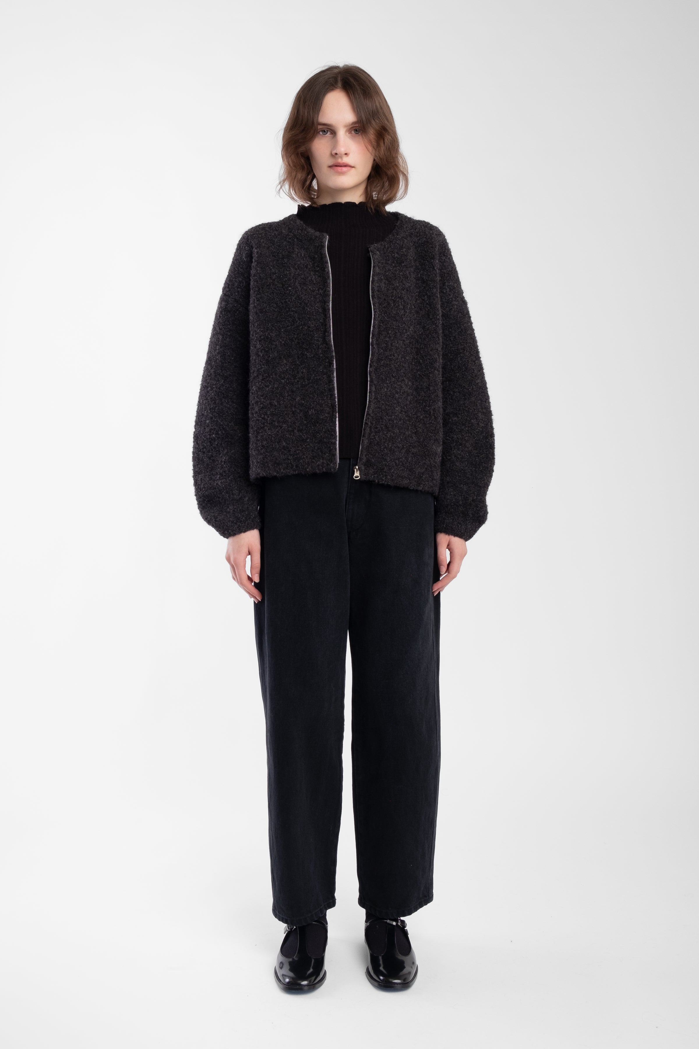 Charcoal Boucle Zip Cardigan – Micaela Greg