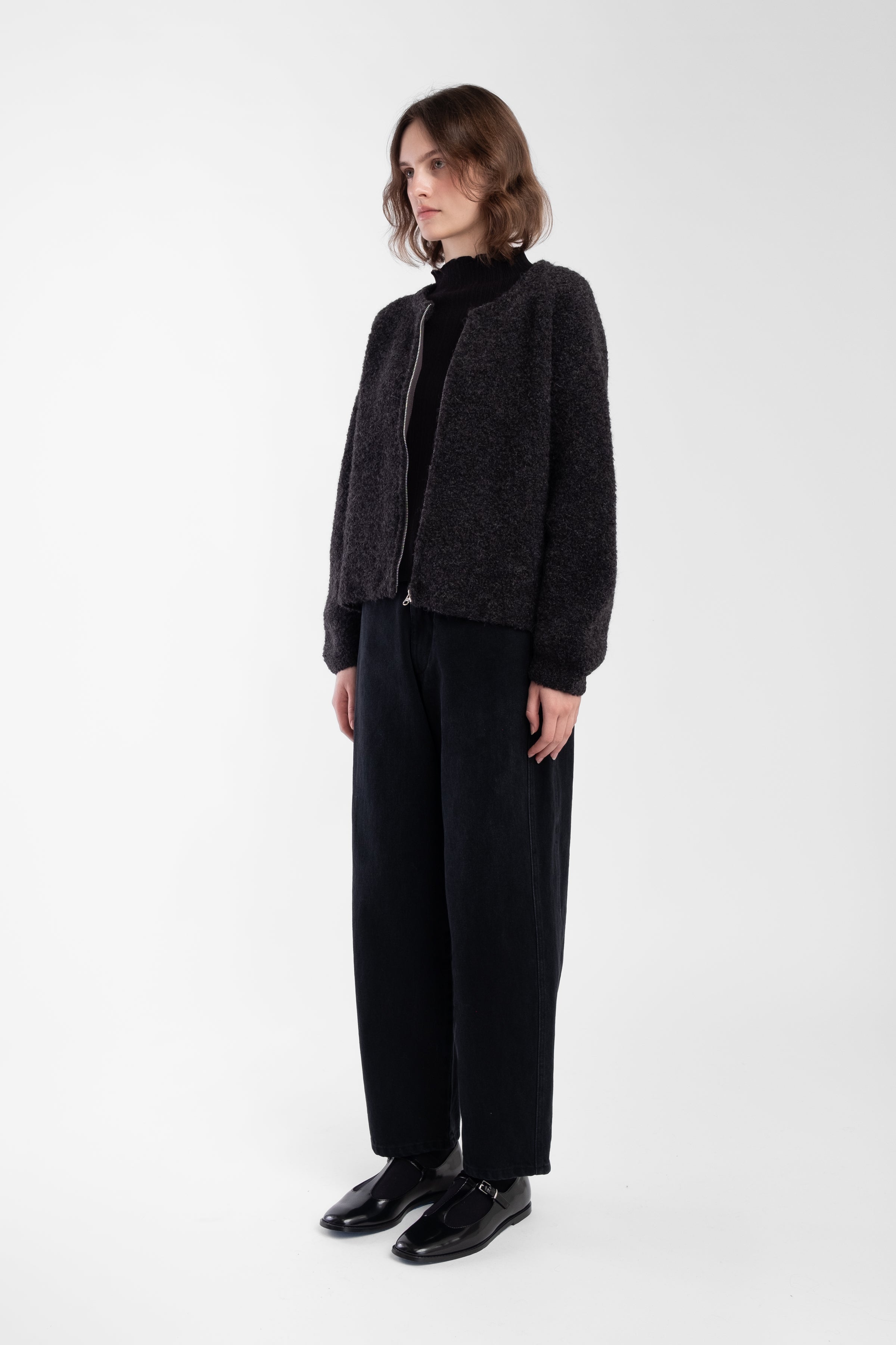 Charcoal Boucle Zip Cardigan – Micaela Greg