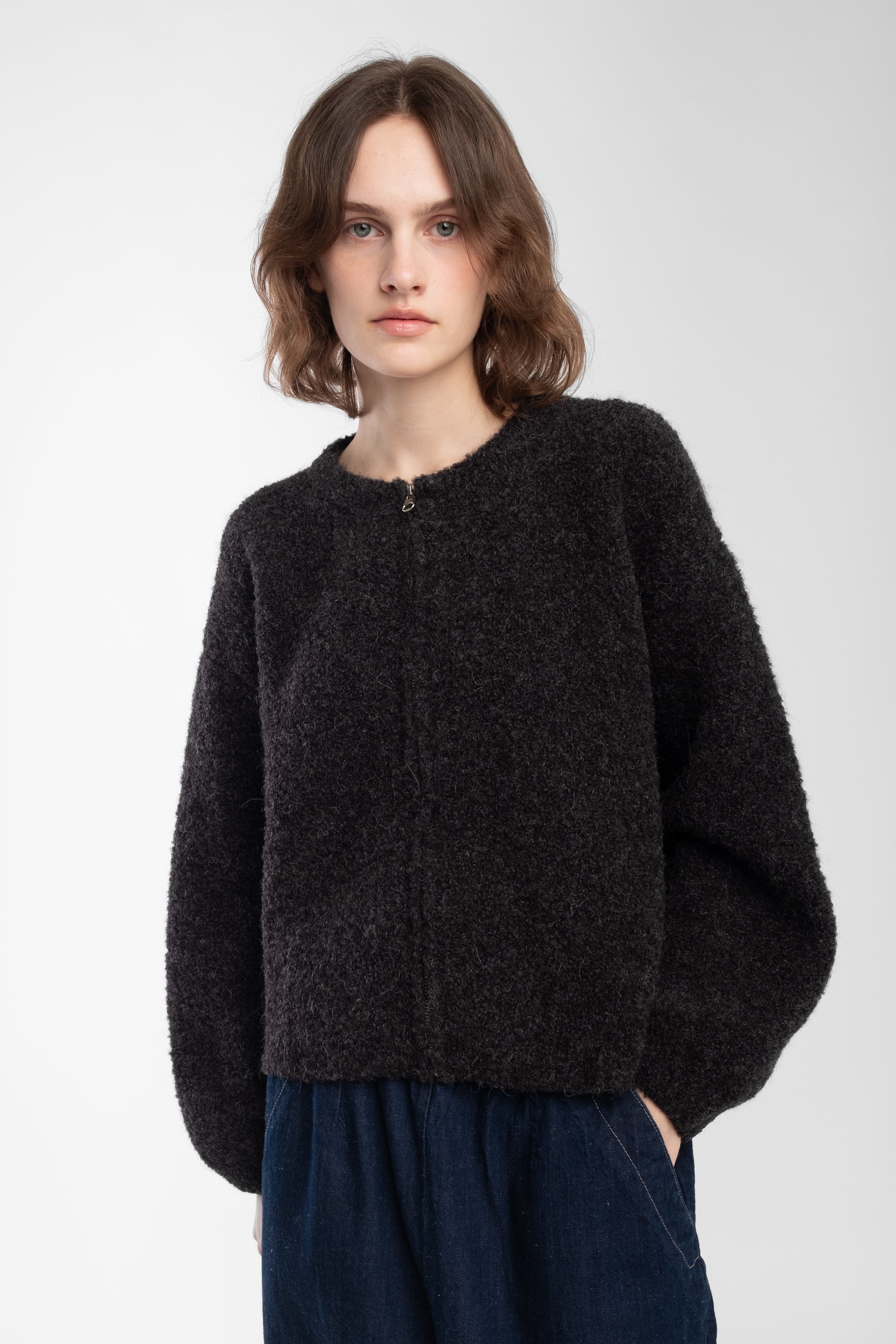 Charcoal Boucle Zip Cardigan – Micaela Greg