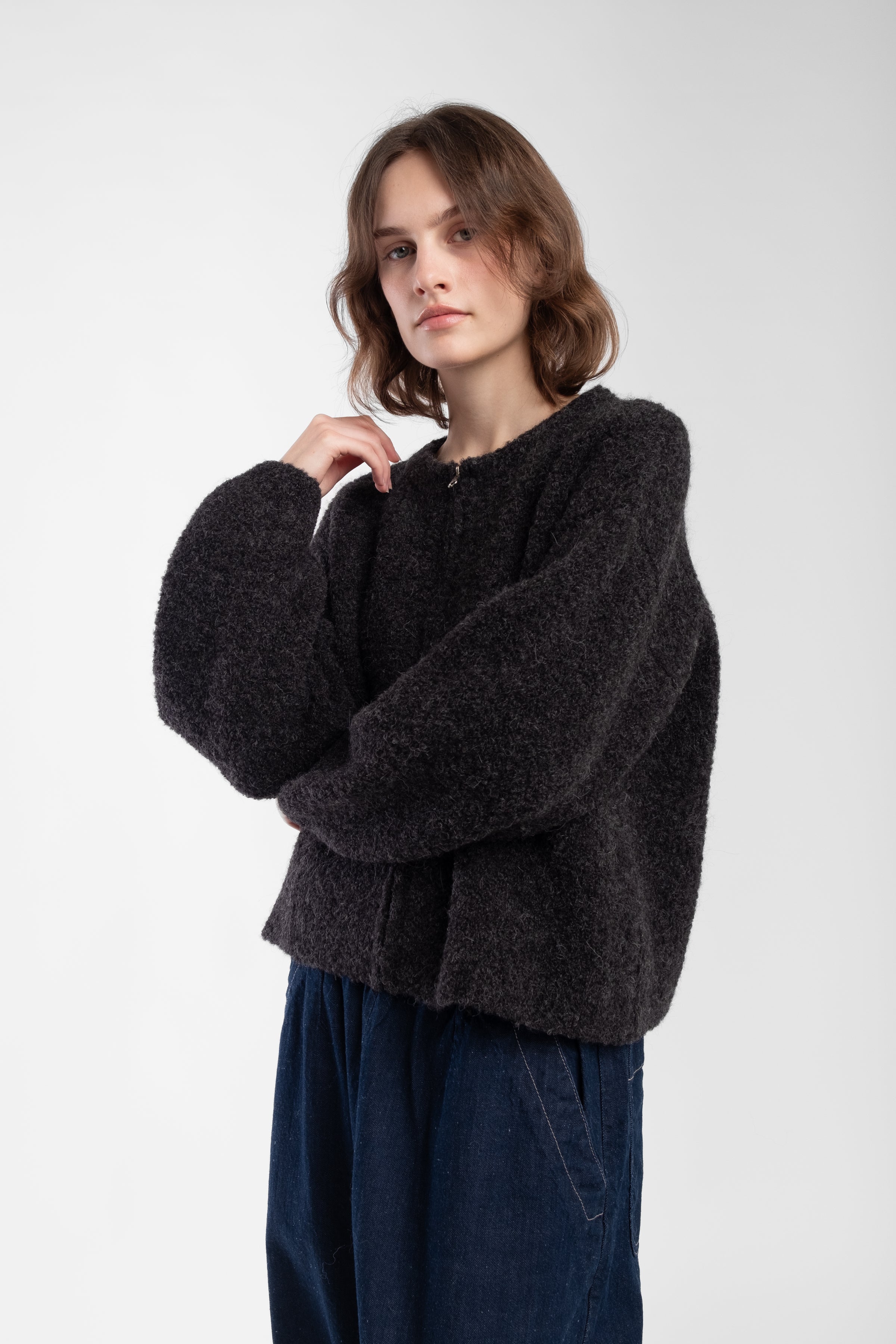 Charcoal Boucle Zip Cardigan – Micaela Greg