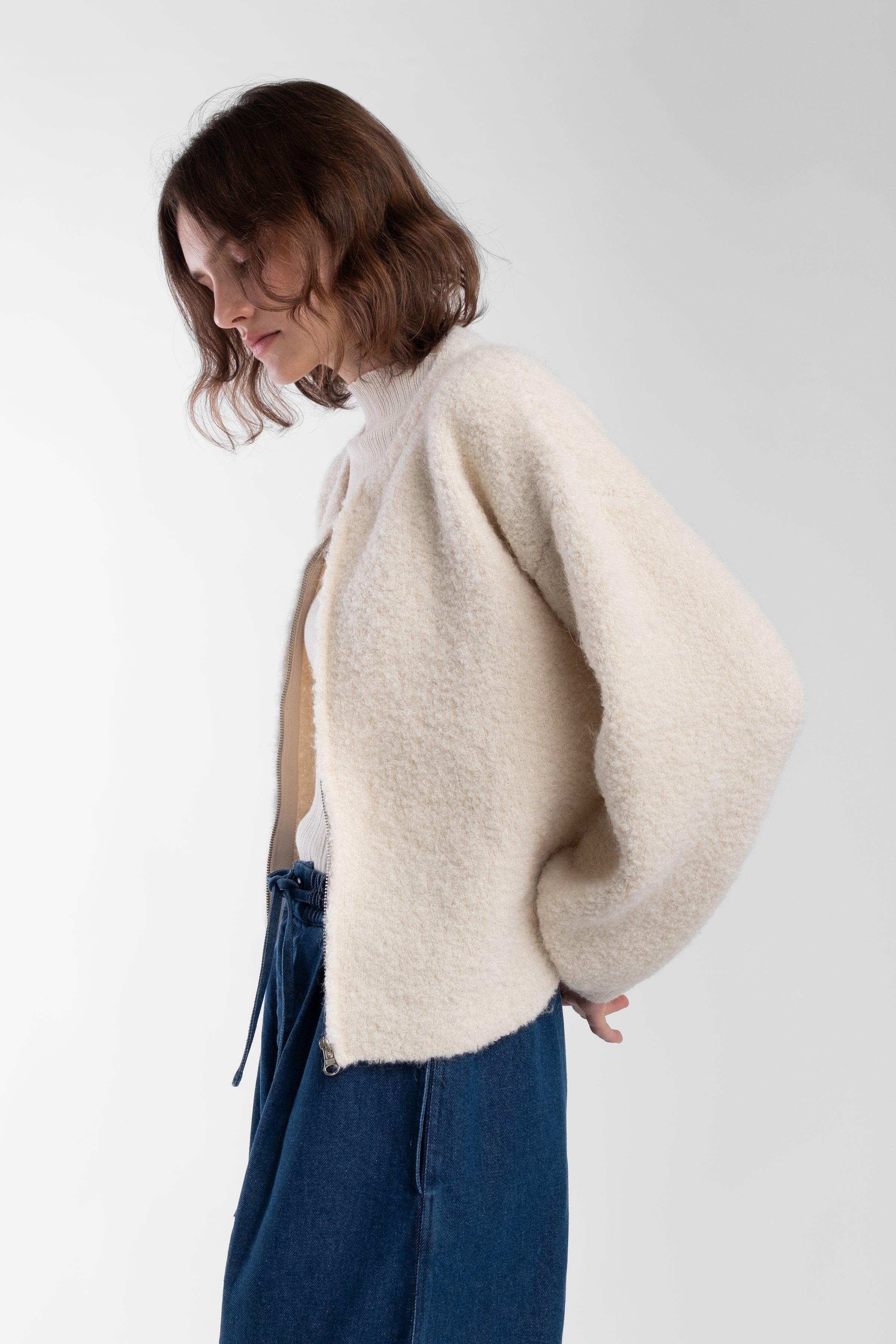 Cream Boucle Zip Cardigan – Micaela Greg