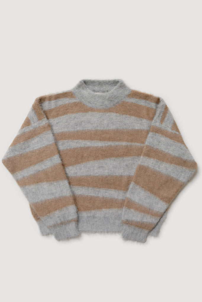 Camel and Heather Grey Stripe Brushed Pullover