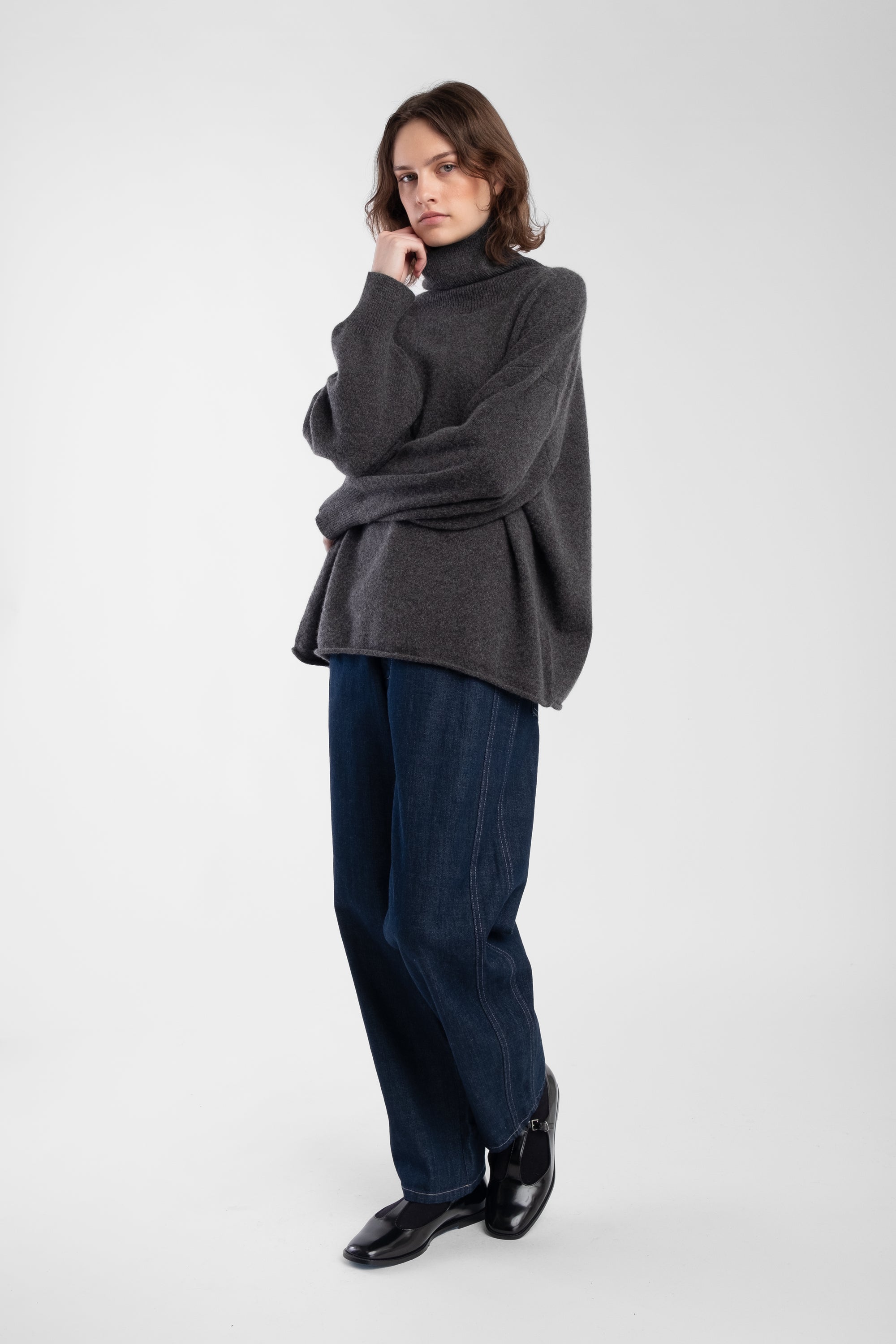 Charcoal Cashmere High Neck Sweater