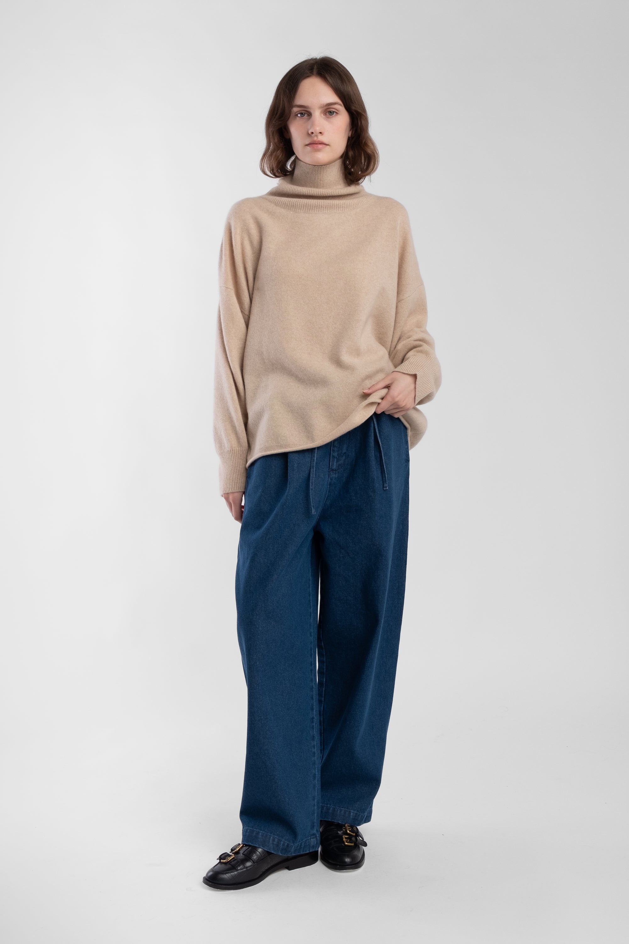 Sand Cashmere High Neck Sweater