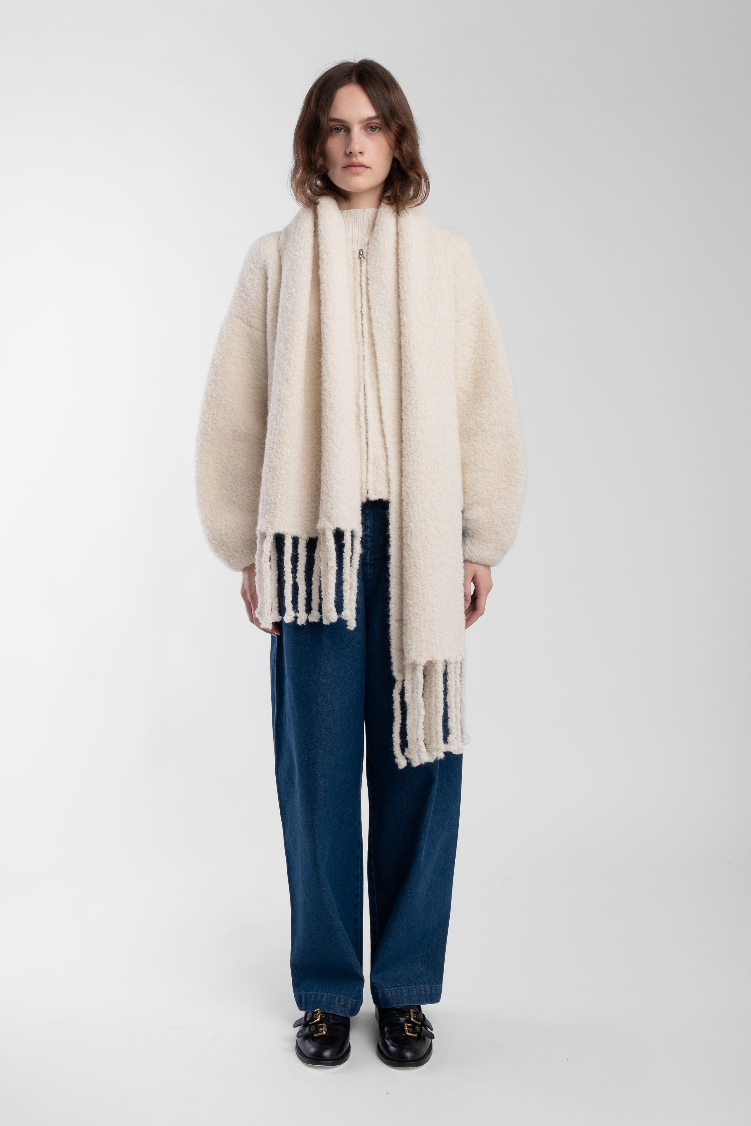 Cream Curly Fringe Scarf – Micaela Greg