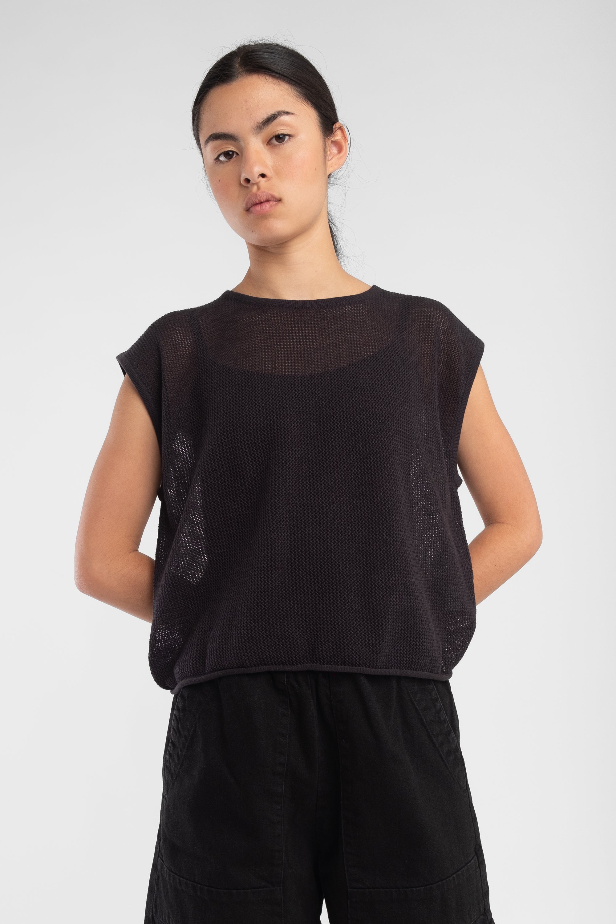 Faded Black Fine Mesh Tank
