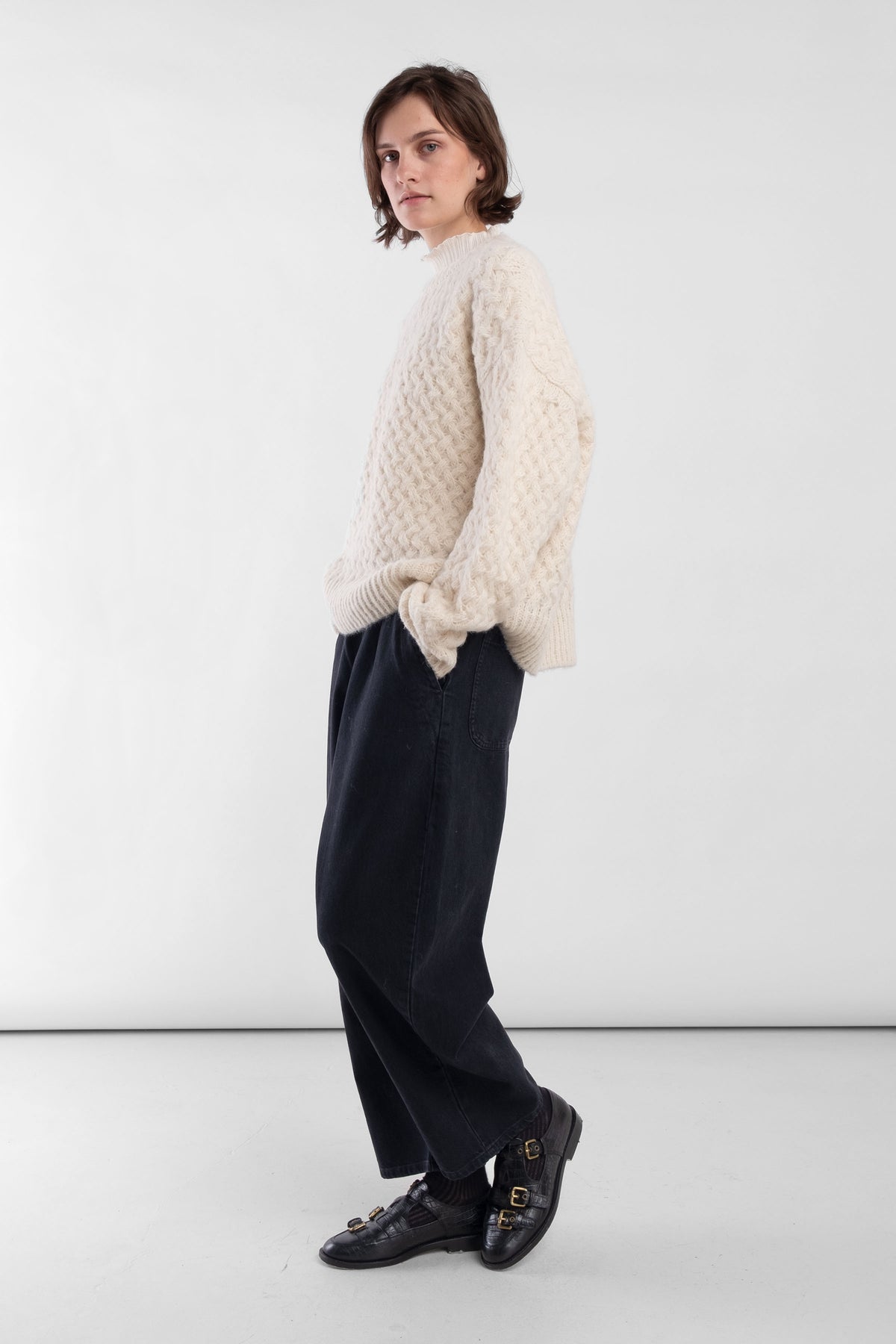 Cream Knit Weave Pullover