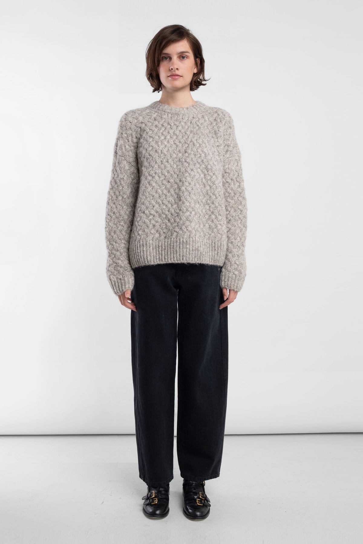 Heather Grey Knit Weave Pullover