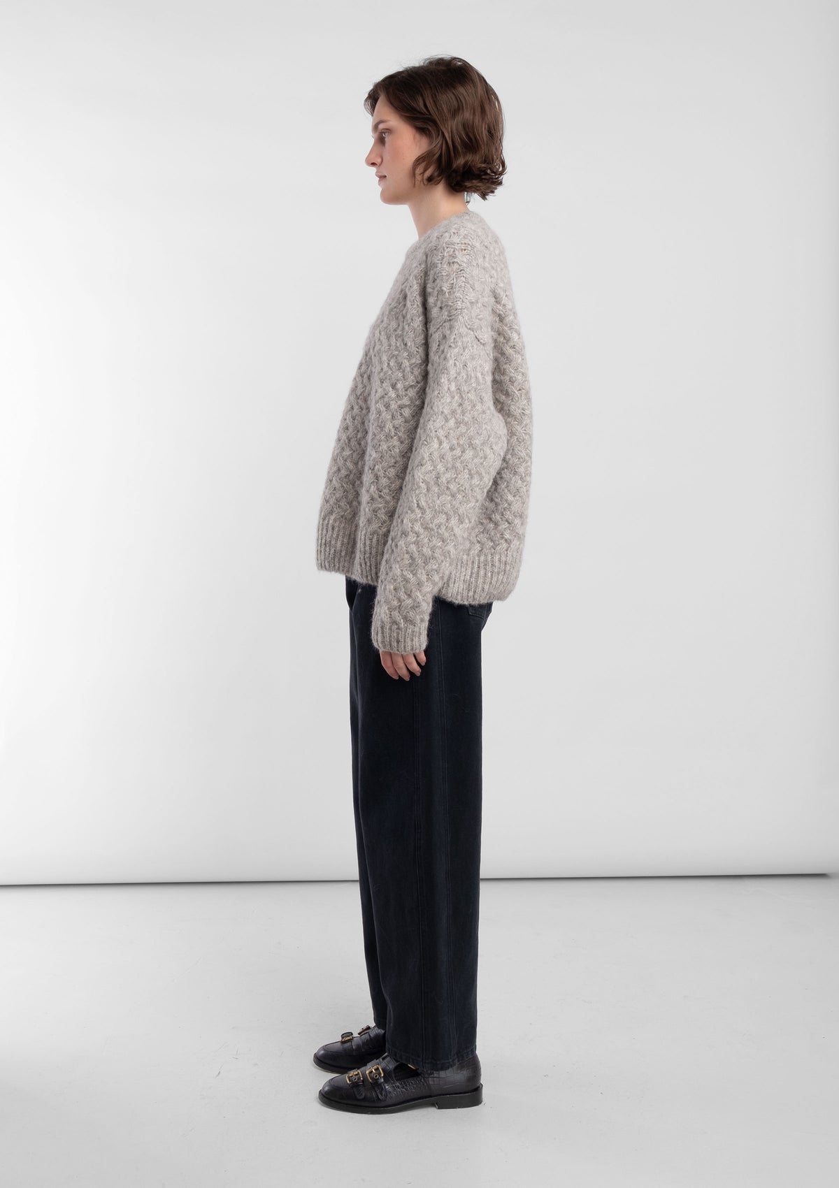 Heather Grey Knit Weave Pullover