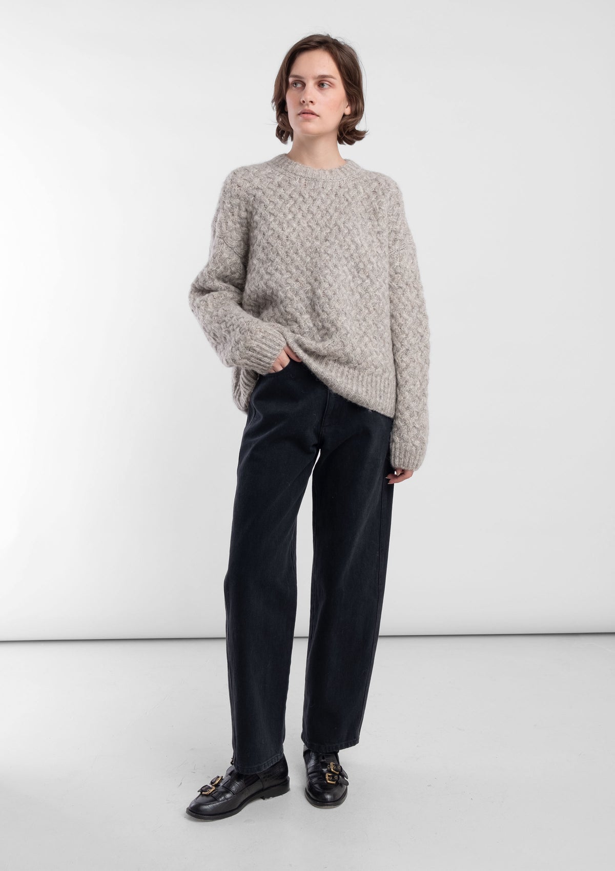 Heather Grey Knit Weave Pullover