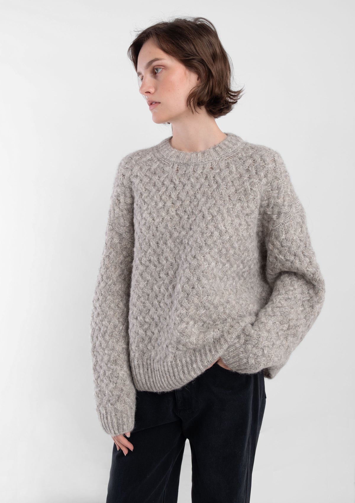 Heather Grey Knit Weave Pullover