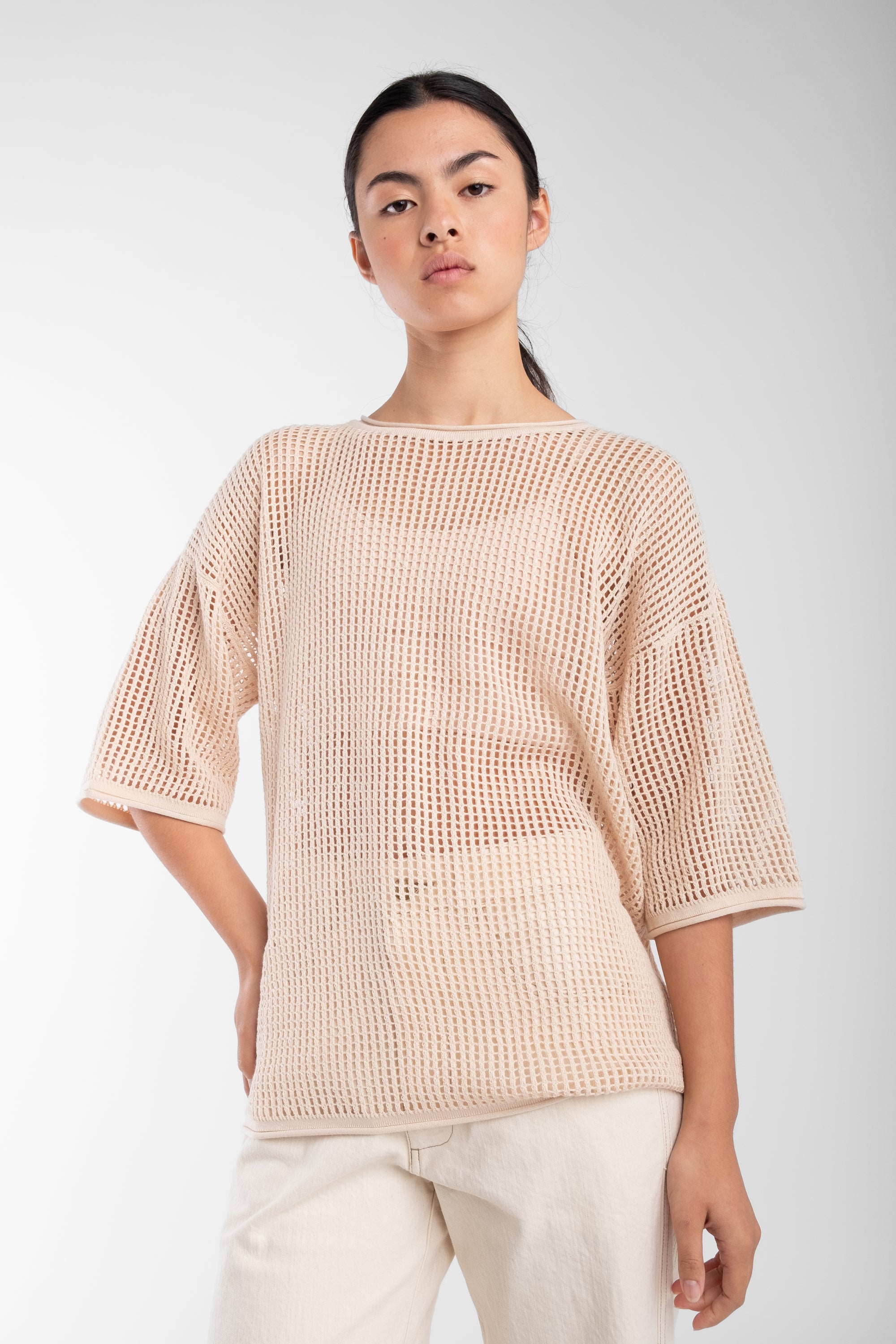 Cream Lattice Tee