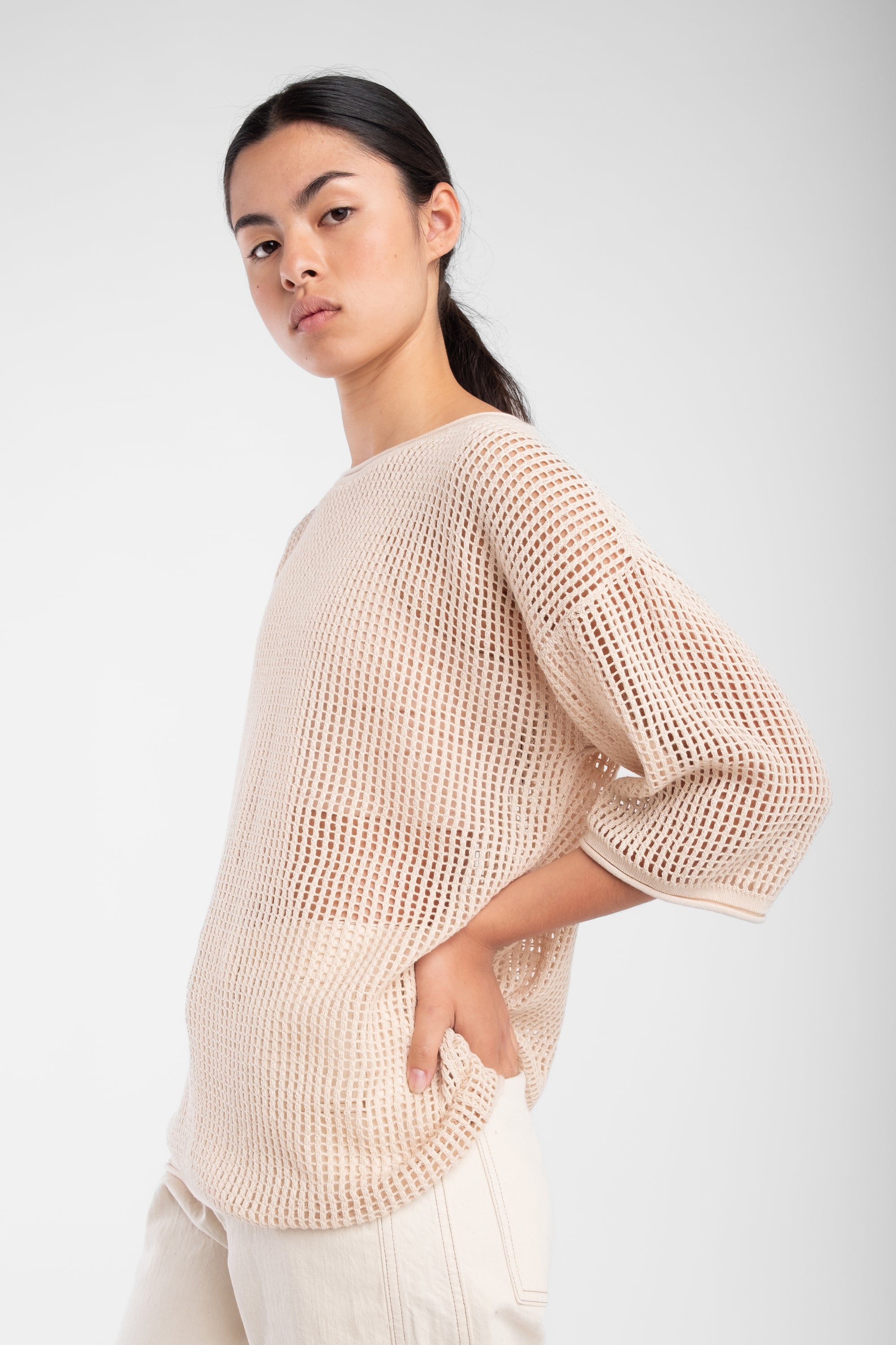 Cream Lattice Tee