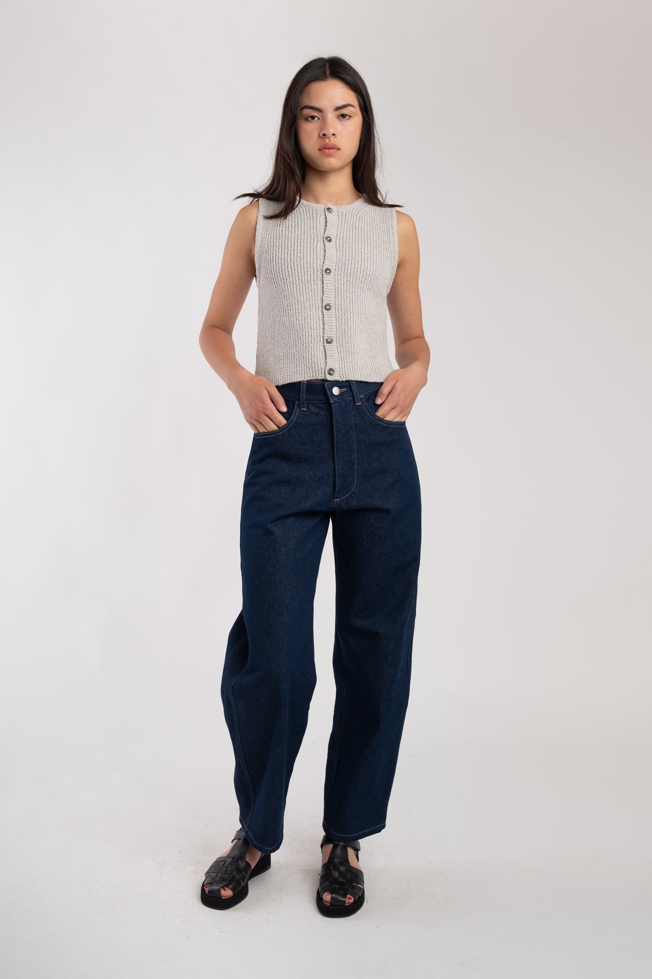 デニム・ジーパン Mcqueen Indigo Wide-Leg Denim Jeans Dark Indigo Panel Jean – Micaela Greg