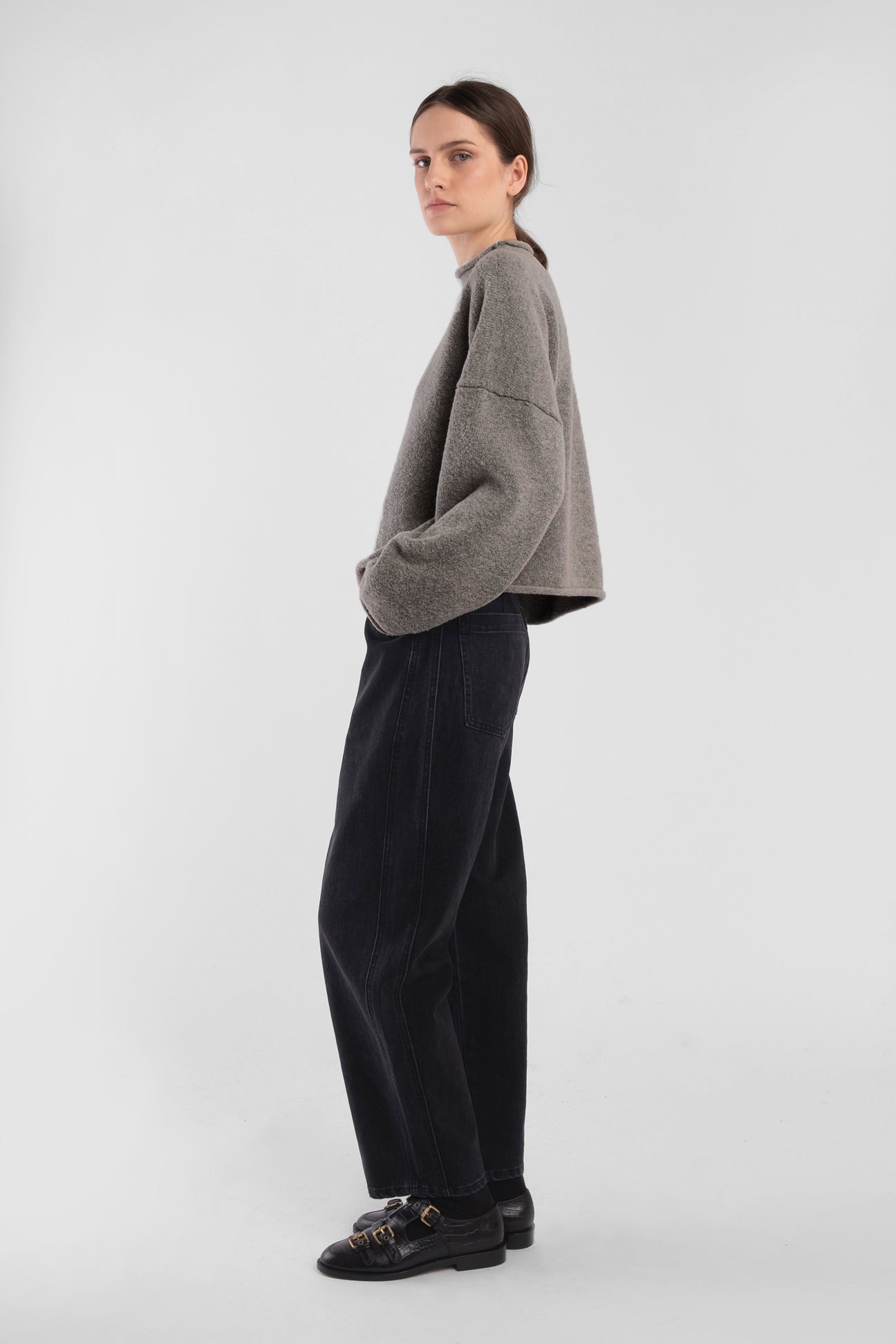 Ash Grey Boucle Rolled Sweater