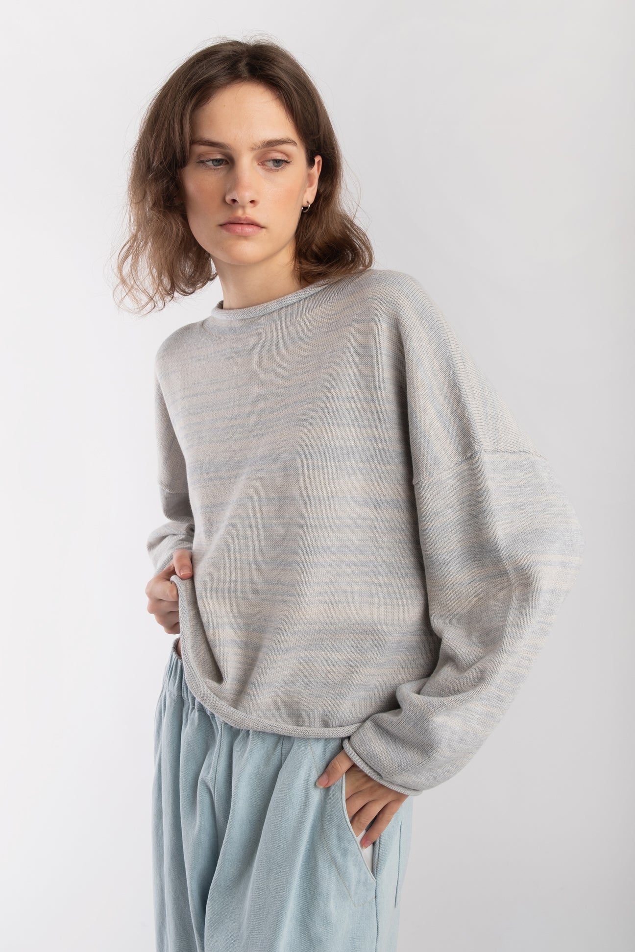 Heather Grey Rolled Sweater