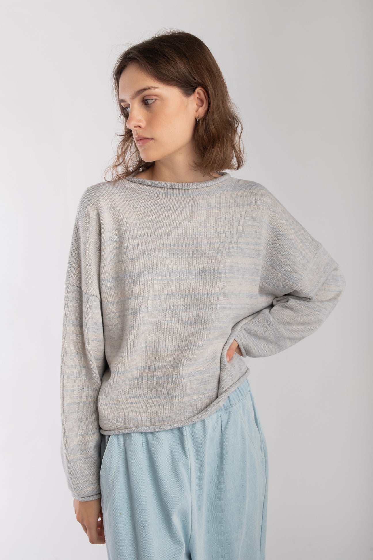 Heather Grey Rolled Sweater