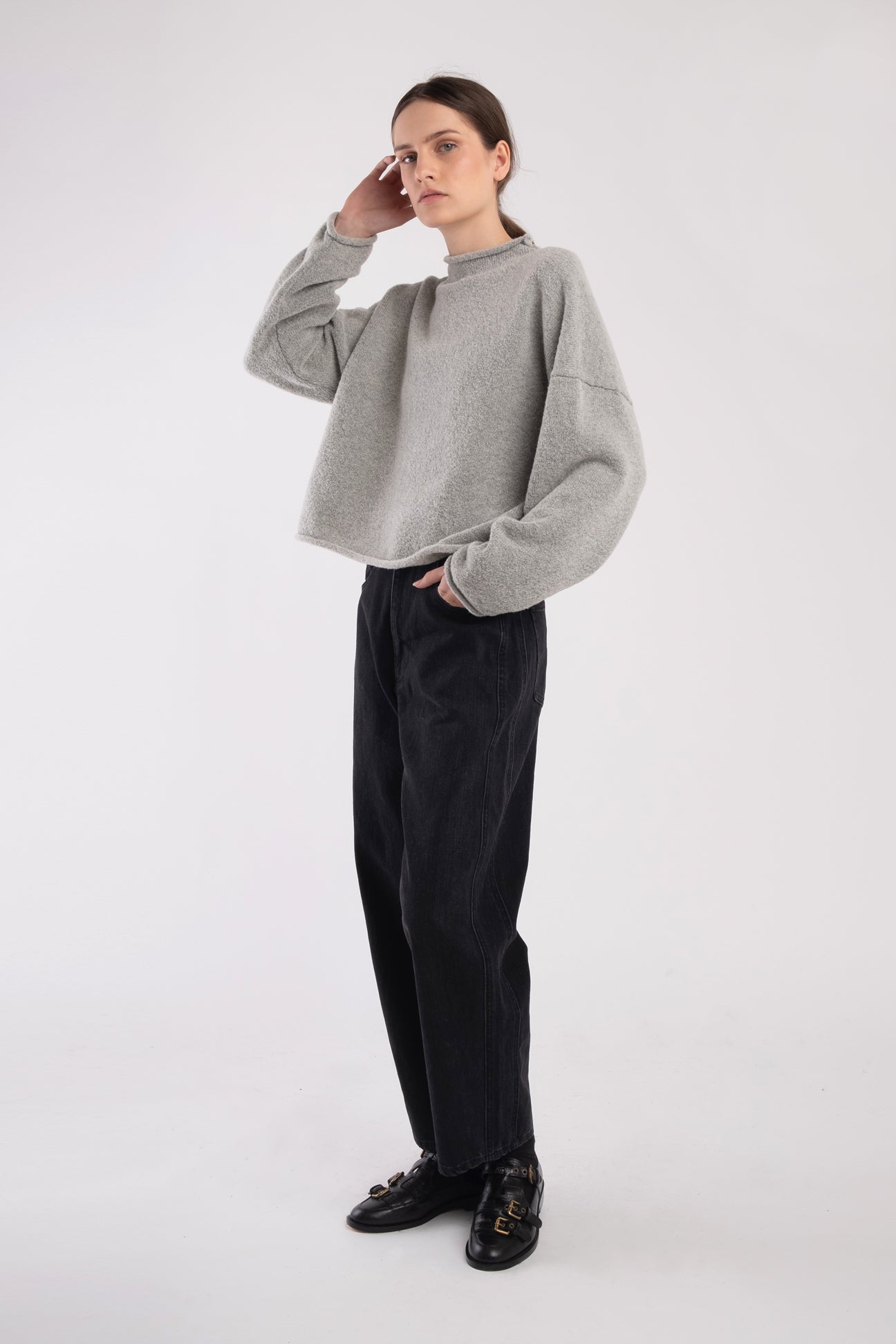 ROLLNECK SWEATER IN HEATHER GRAY COTTON — Shop Boswell