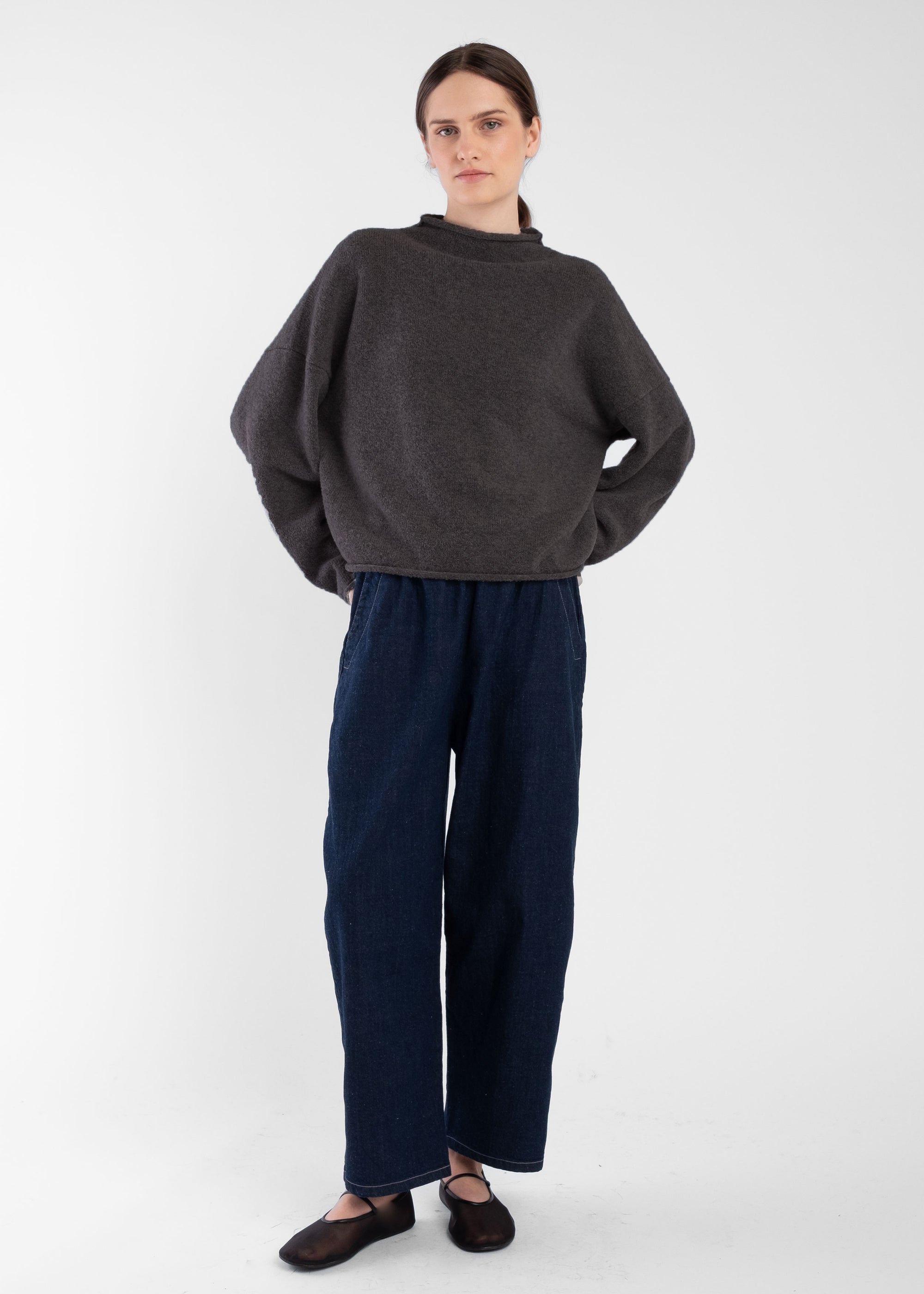 Mocha Boucle Rolled Sweater