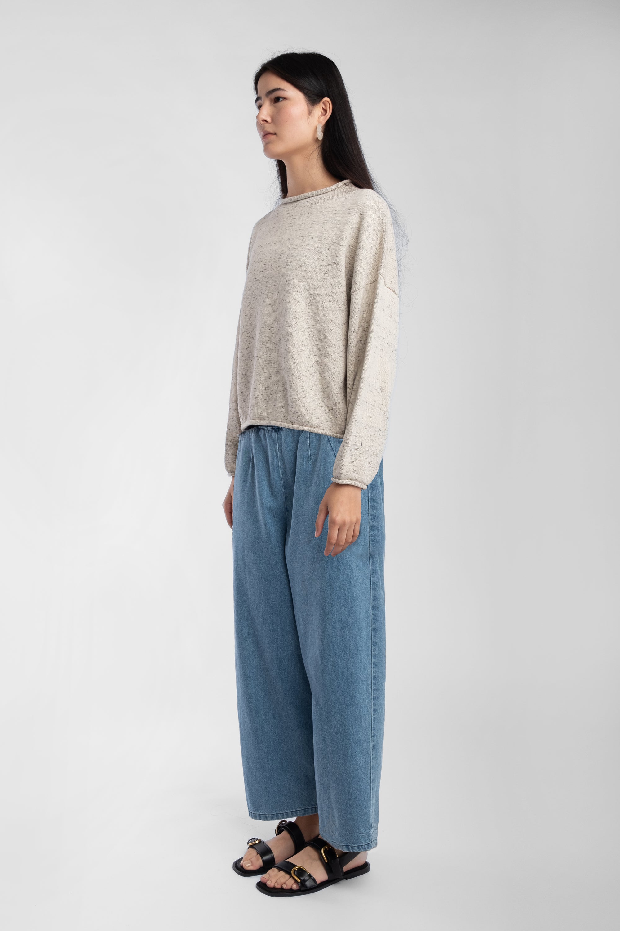 Speckle Cream Rolled Sweater