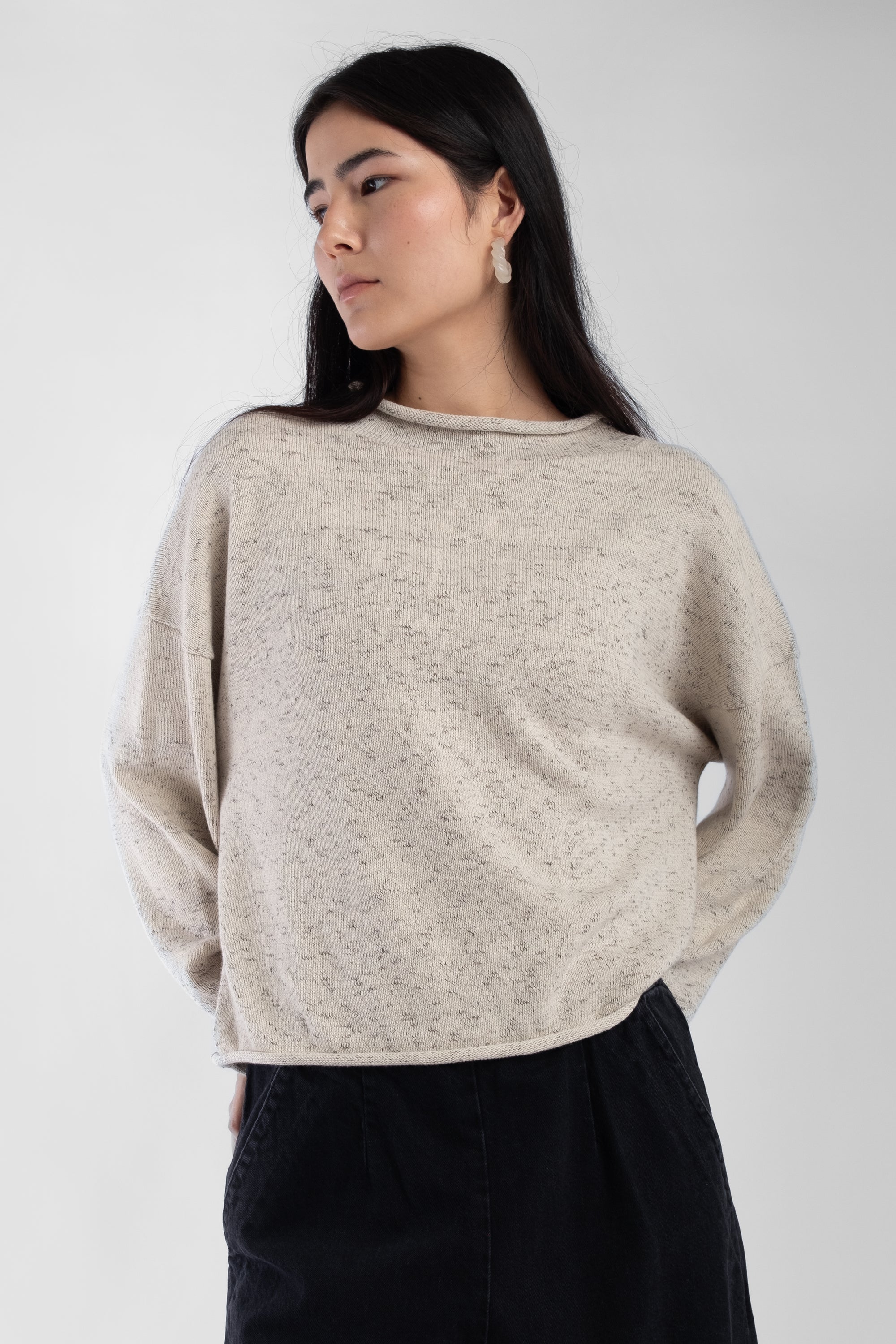 Speckle Cream Rolled Sweater