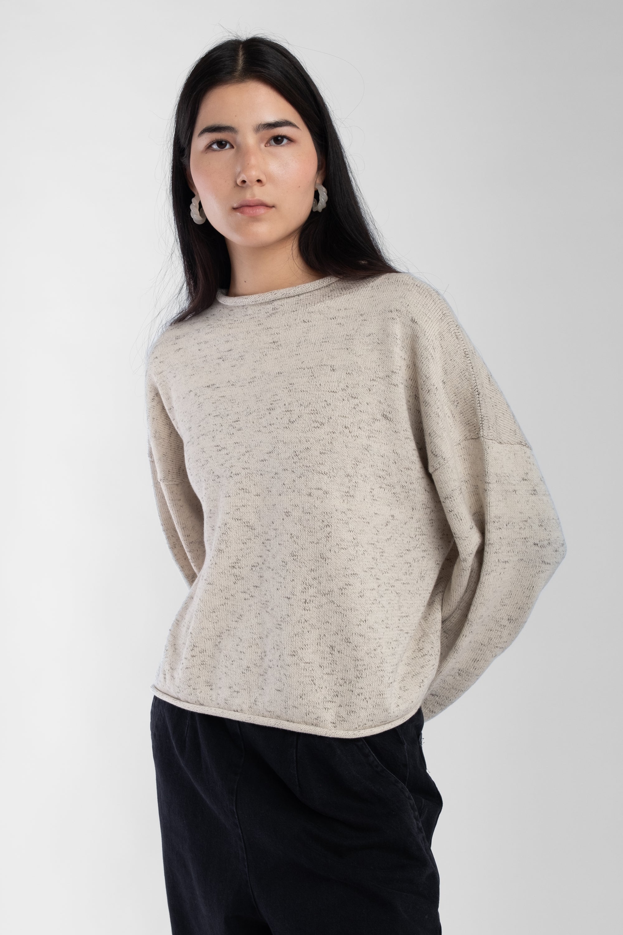 Speckle Cream Rolled Sweater