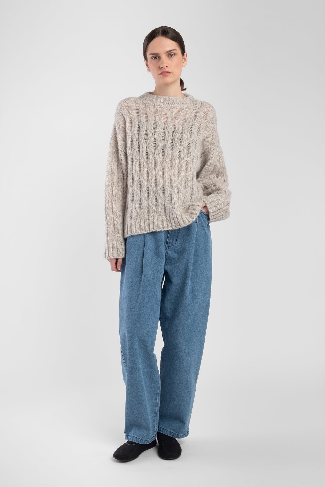 Heather Grey Wave Cable Pullover