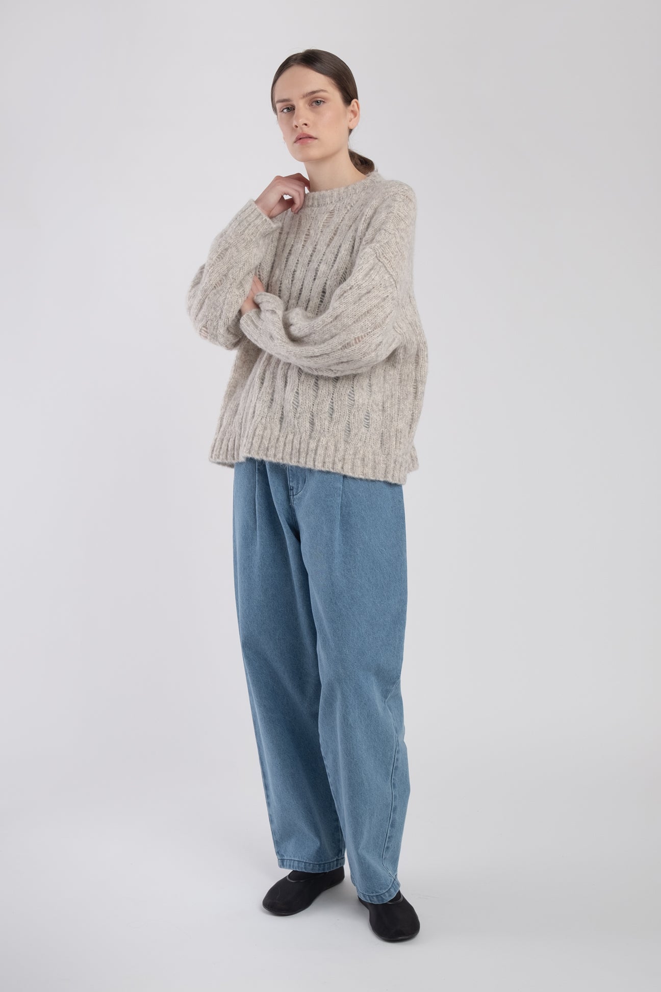 Heather Grey Wave Cable Pullover