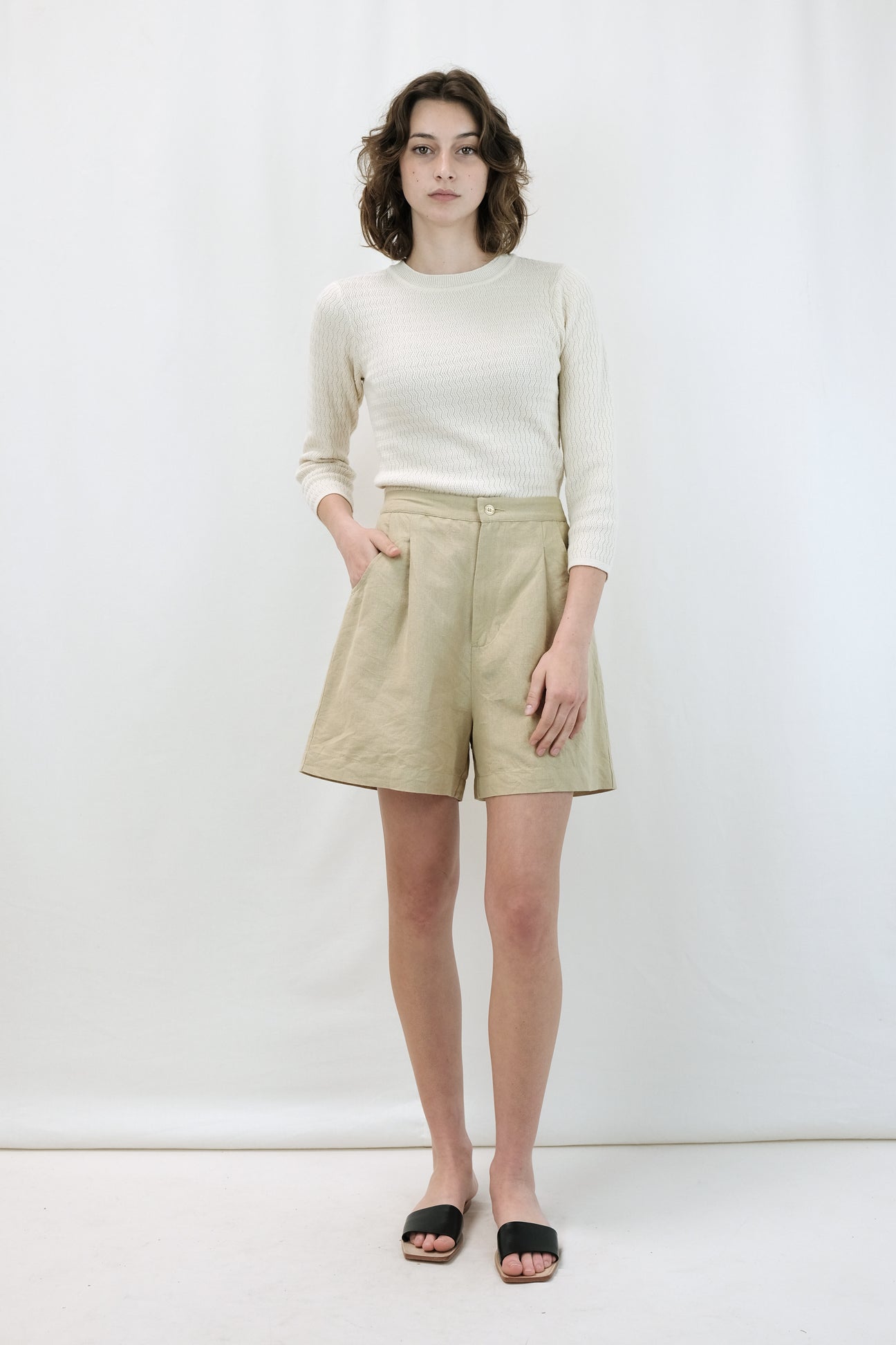 Cream Ripple Knit Tee