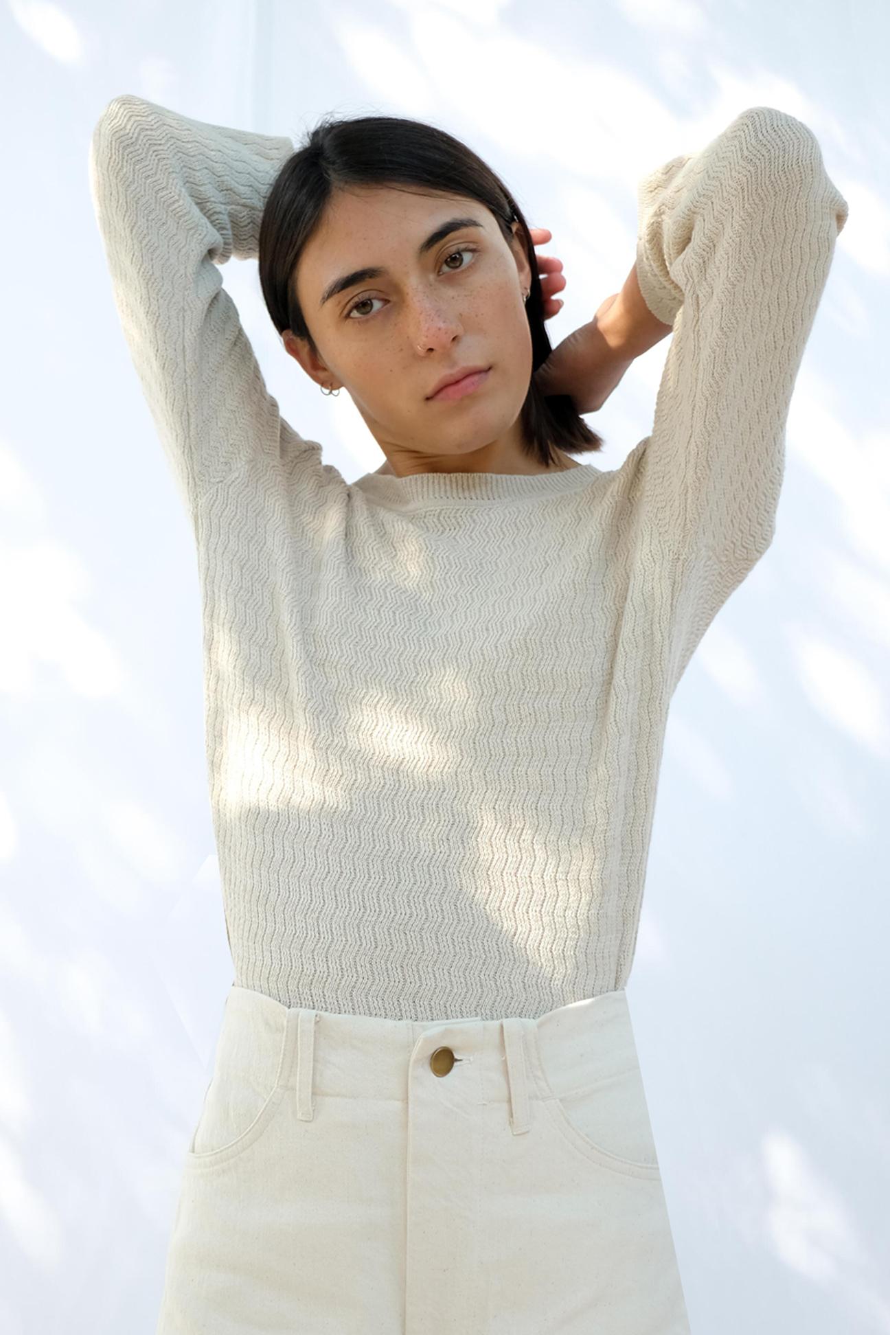 Cream Ripple Knit Tee