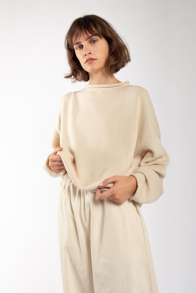 Cream Rolled Sweater